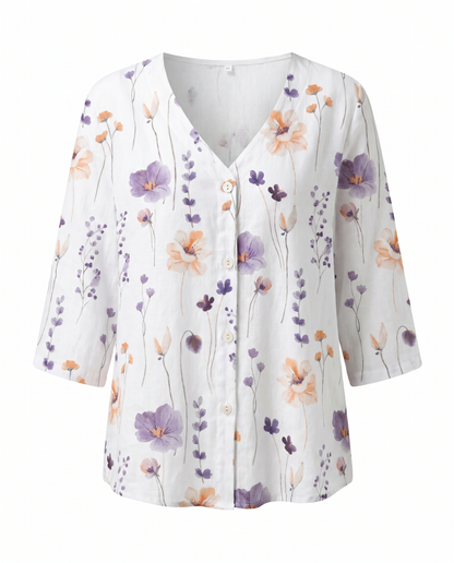Bri |  V-neck Button Up Chiffon Casual Summer Blouse