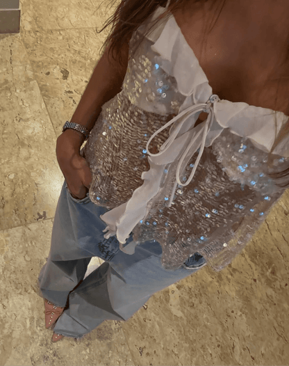Anthena | Ruffle Sequin Summer Festival Party Crop Top