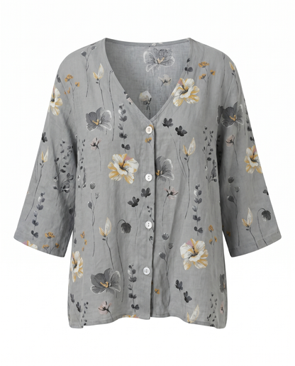 Bri |  V-neck Button Up Chiffon Casual Summer Blouse