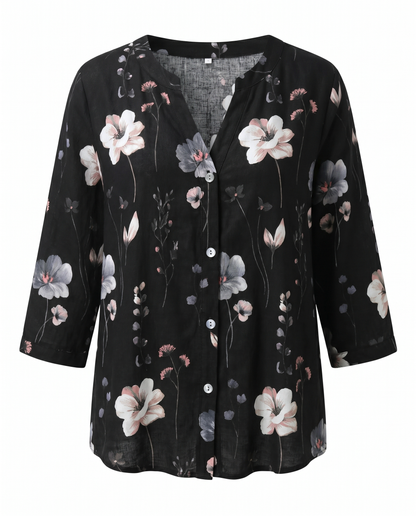 Bri |  V-neck Button Up Chiffon Casual Summer Blouse