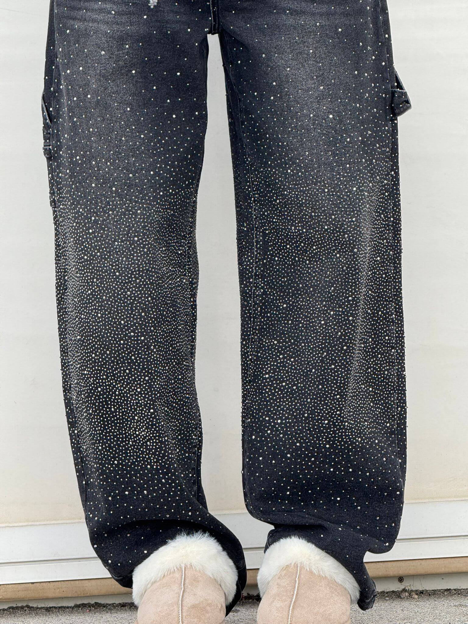 Seraphina | Crystal Embellished High Waisted Straight Leg Jeans