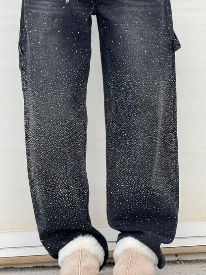 Seraphina | Crystal Embellished High Waisted Straight Leg Jeans
