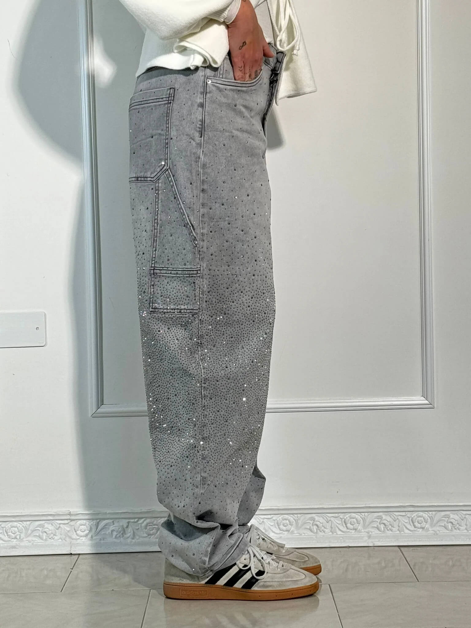 Seraphina | Crystal Embellished High Waisted Straight Leg Jeans