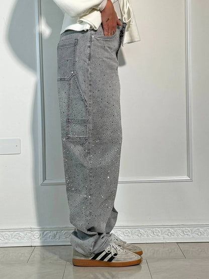 Seraphina | Crystal Embellished High Waisted Straight Leg Jeans