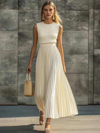 Cream | Chiffon Pleated Hem Summer Wedding Guest Maxi Dress