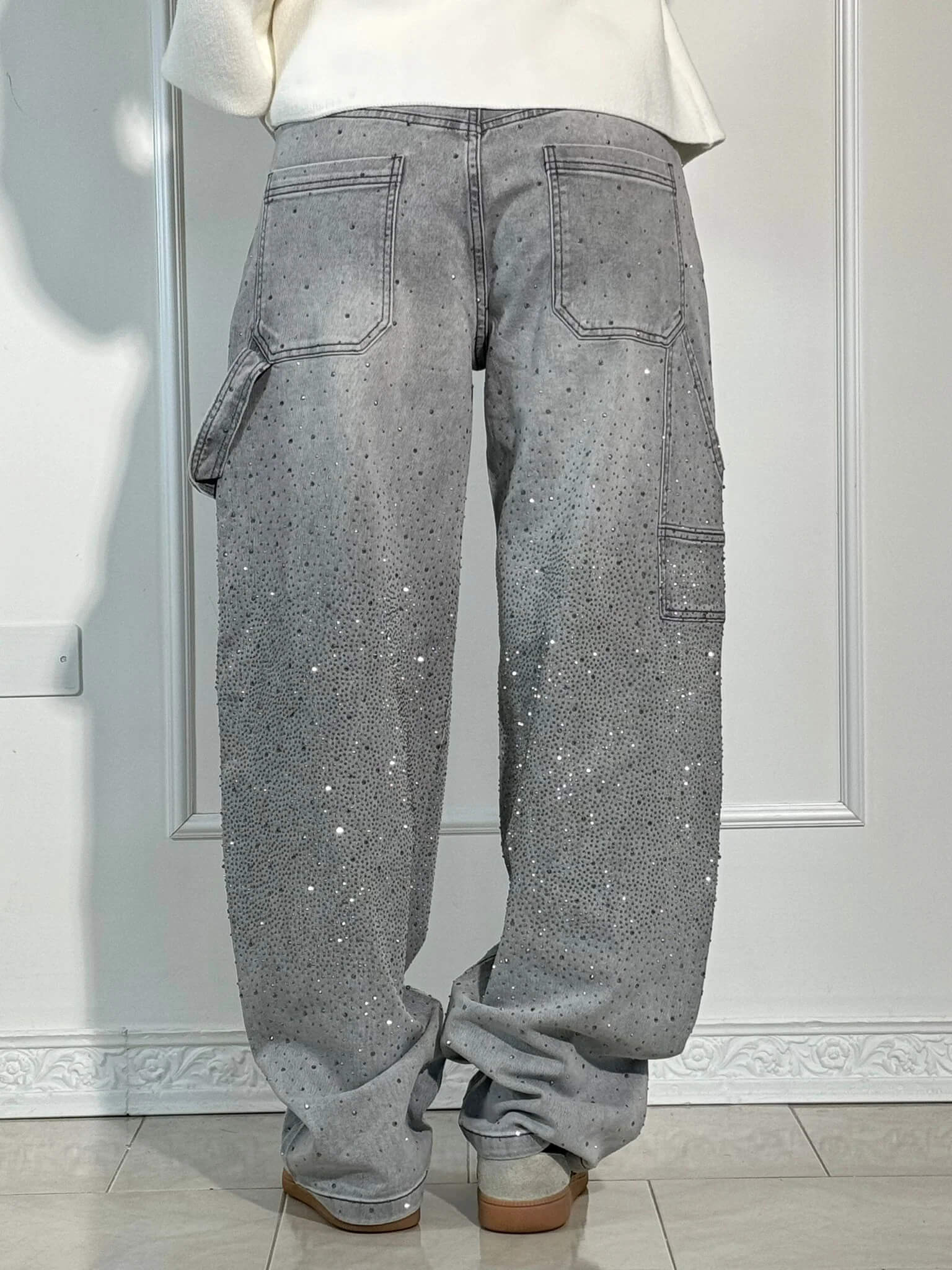 Seraphina | Crystal Embellished High Waisted Straight Leg Jeans