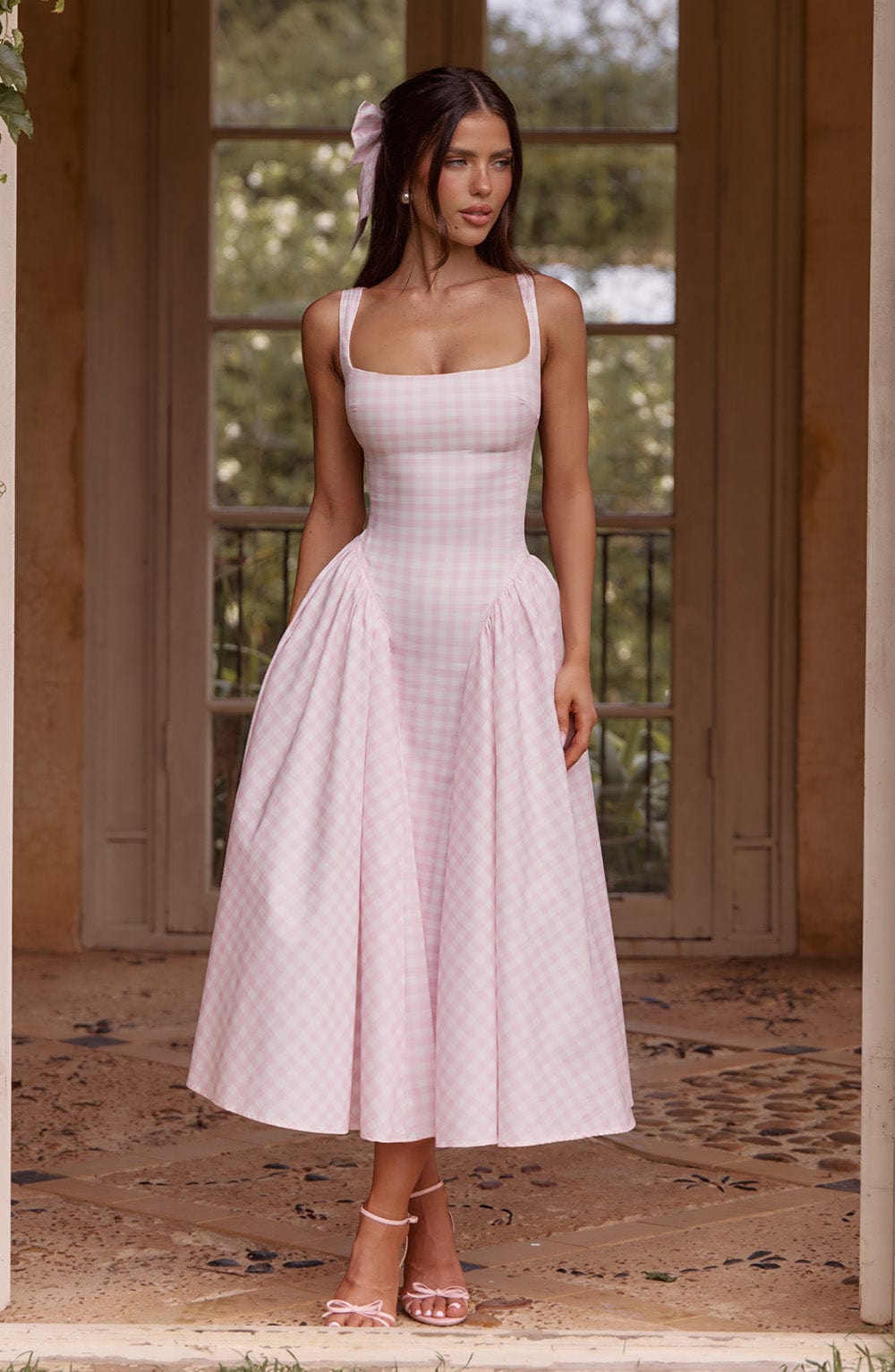 Kayden | Smocked Square Neck Sleeveless Midi Summer Dress