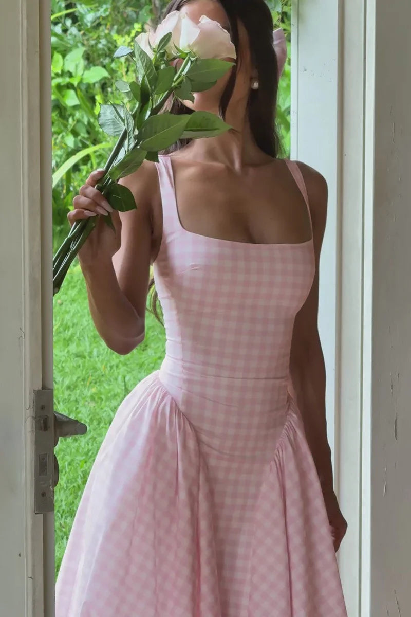 Kayden | Smocked Square Neck Sleeveless Midi Summer Dress