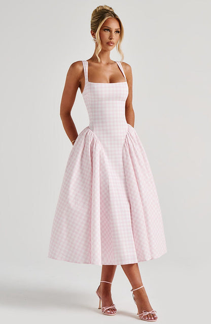 Kayden | Smocked Square Neck Sleeveless Midi Summer Dress