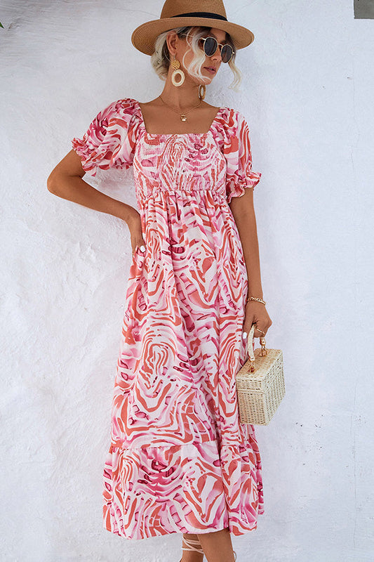 Cele | Smocked Shoulder Midi Spring Dress