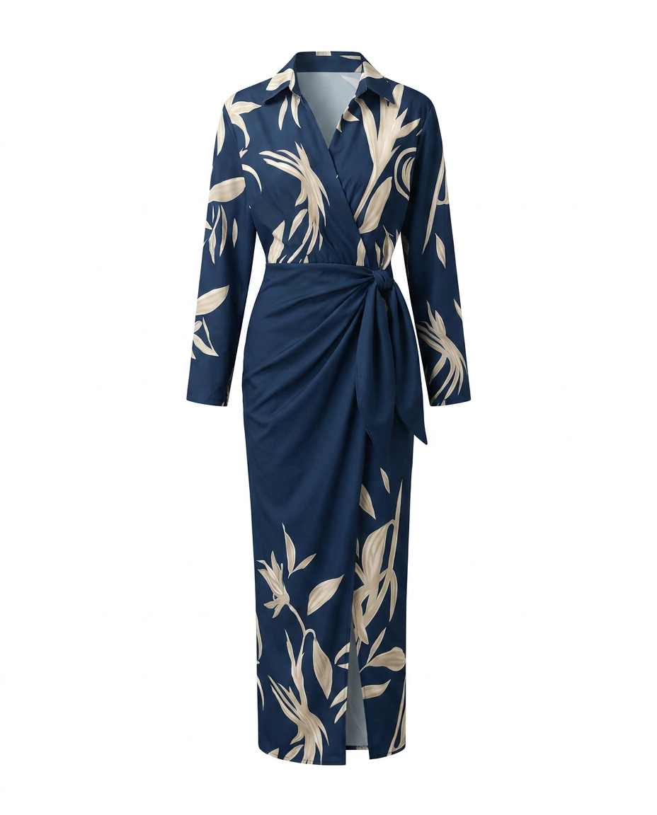 Leaf | V-Neck Wrap Summer Vacation Maxi Dress
