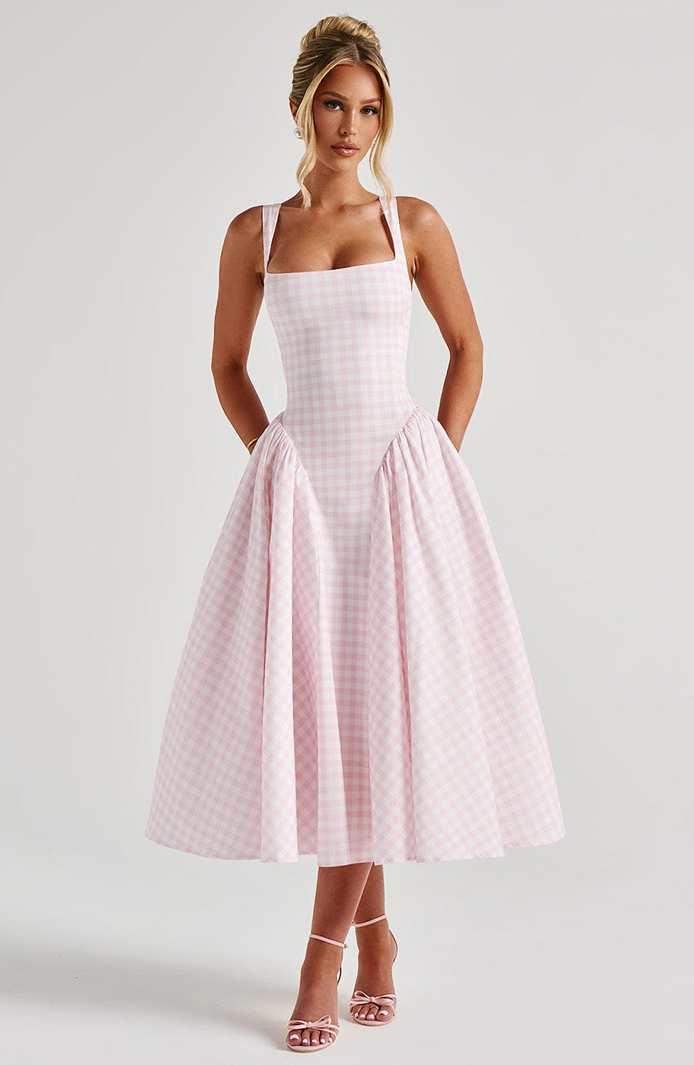 Kayden | Smocked Square Neck Sleeveless Midi Summer Dress