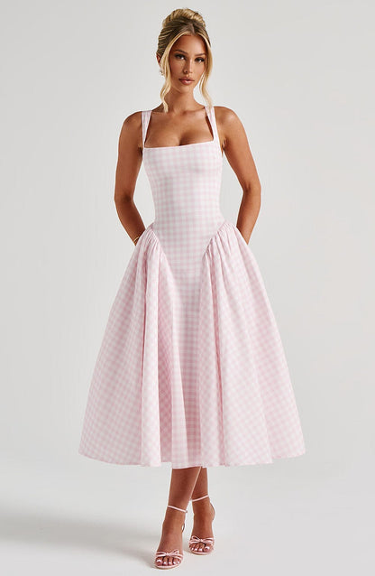 Kayden | Smocked Square Neck Sleeveless Midi Summer Dress