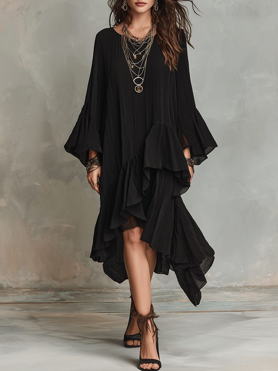 Roux | Asymmetric Ruffle Boho Midi Summer Dress