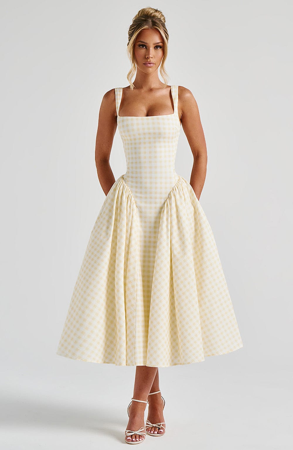 Kayden | Smocked Square Neck Sleeveless Midi Summer Dress