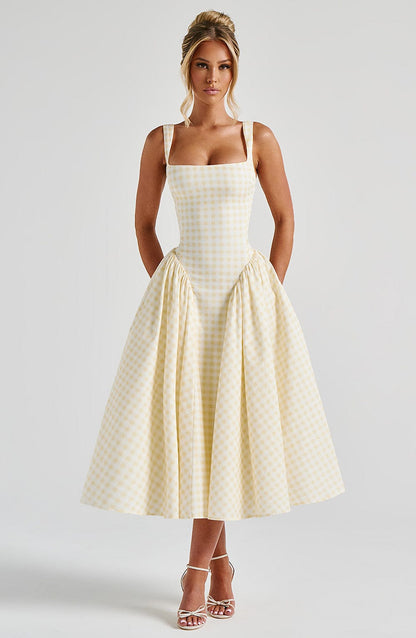 Kayden | Smocked Square Neck Sleeveless Midi Summer Dress
