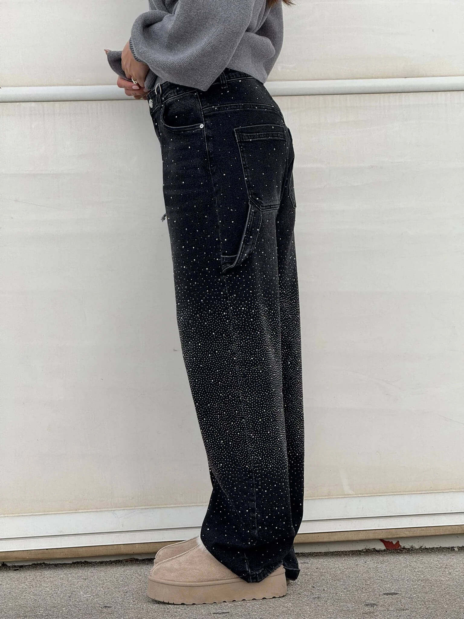 Seraphina | Crystal Embellished High Waisted Straight Leg Jeans