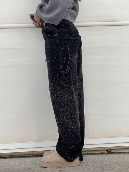 Seraphina | Crystal Embellished High Waisted Straight Leg Jeans