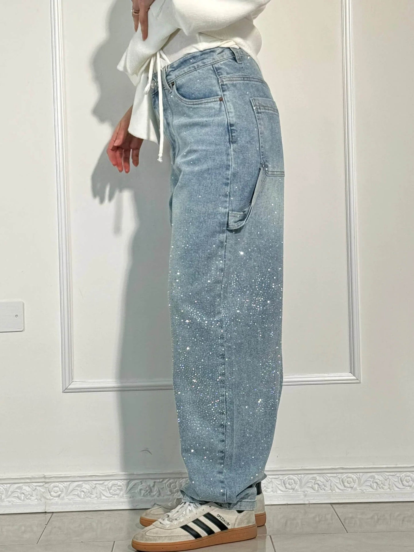Seraphina | Crystal Embellished High Waisted Straight Leg Jeans
