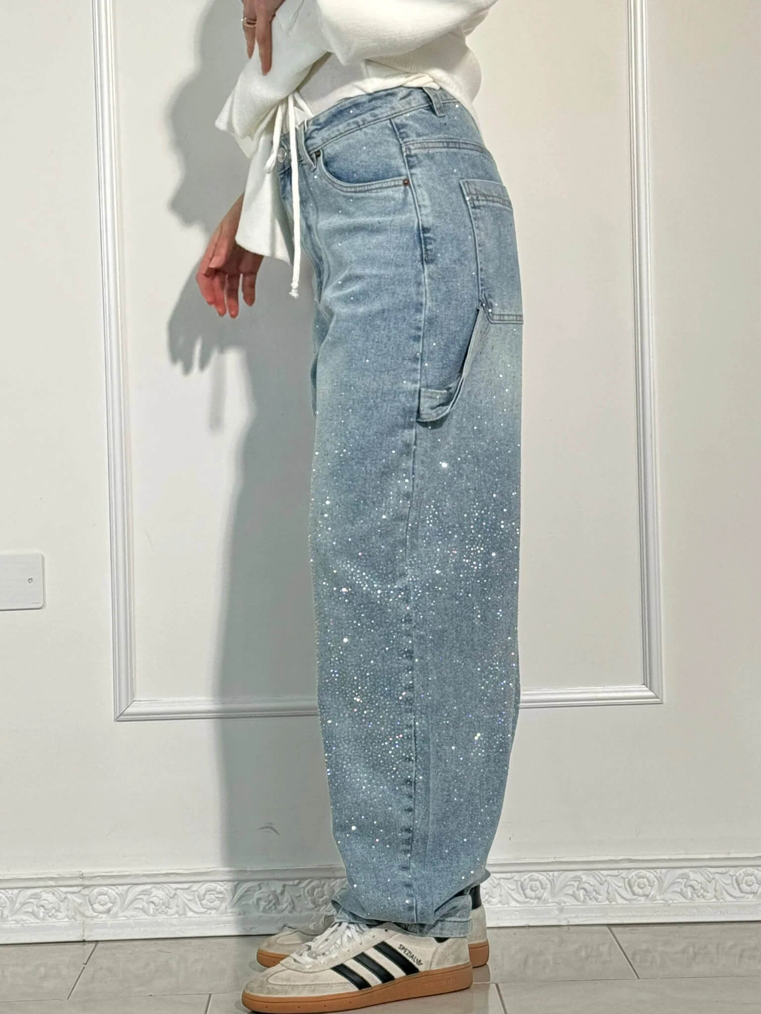 Seraphina | Crystal Embellished High Waisted Straight Leg Jeans
