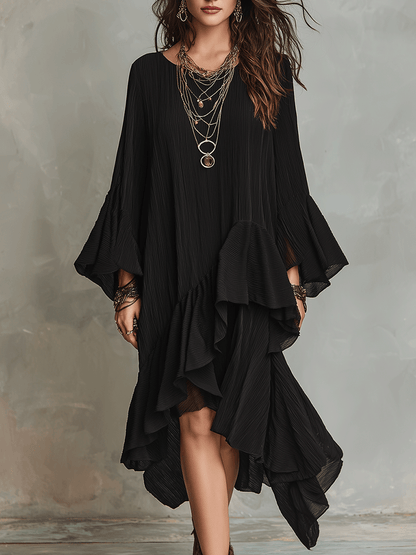 Roux | Asymmetric Ruffle Boho Midi Summer Dress