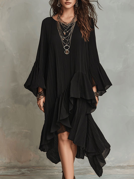Roux | Asymmetric Ruffle Boho Midi Spring Dress