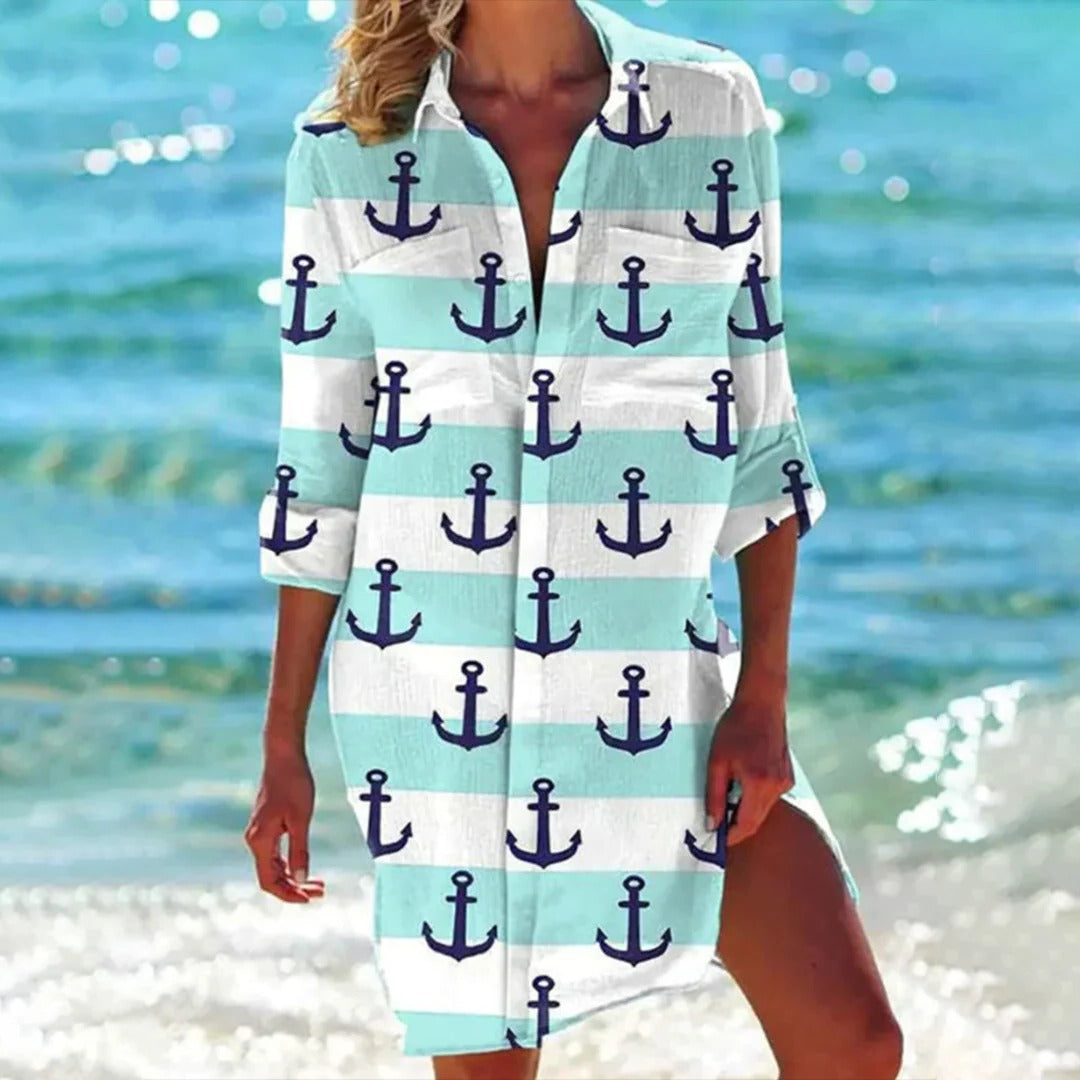 Coralie | Tropical Print T-Shirt Beach Vacation Cover Up Dress