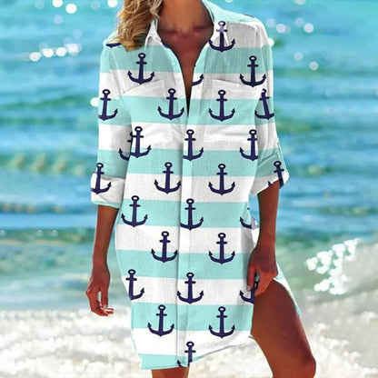 Coralie | Tropical Print T-Shirt Beach Vacation Cover Up Dress