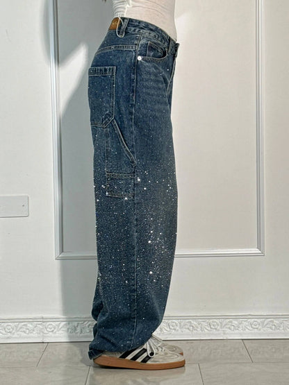 Seraphina | Crystal Embellished High Waisted Straight Leg Jeans
