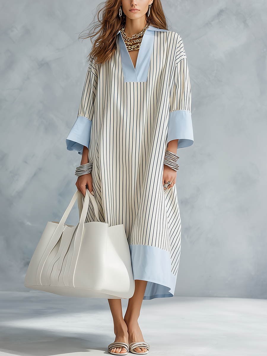 Marin | Striped Relaxed Fit Midi Summer Vacation Dress
