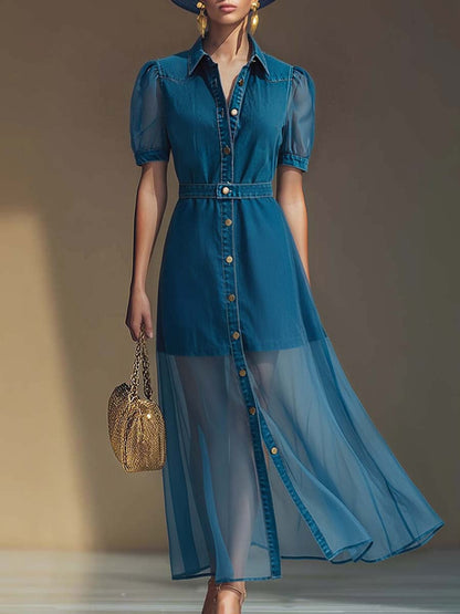 Orga | Button Front Vacation Denim Maxi Dress