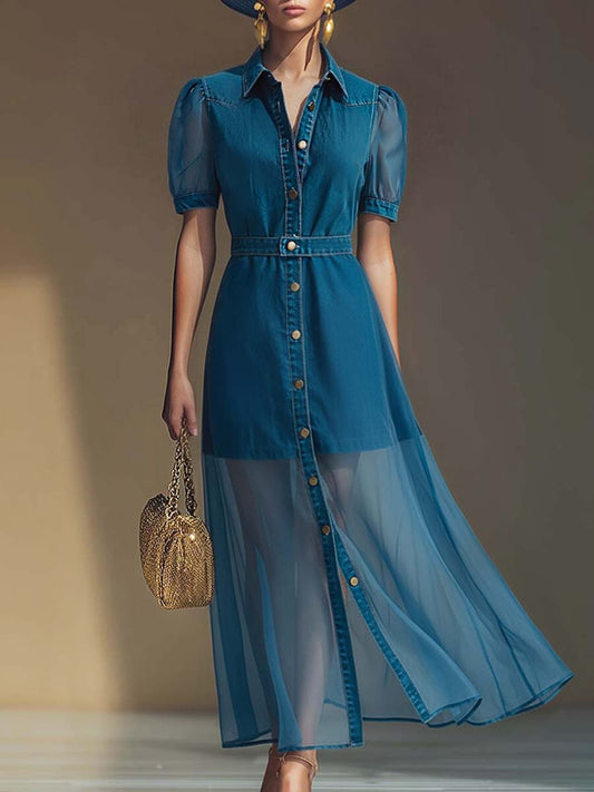 Orga | Button Front Spring Denim Maxi Dress