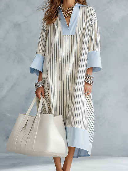 Marin | Striped Relaxed Fit Midi Summer Vacation Dress