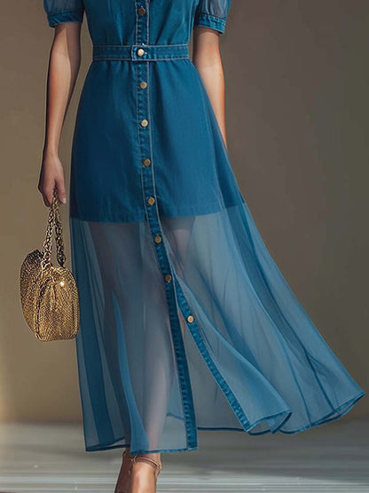 Orga | Button Front Vacation Denim Maxi Dress