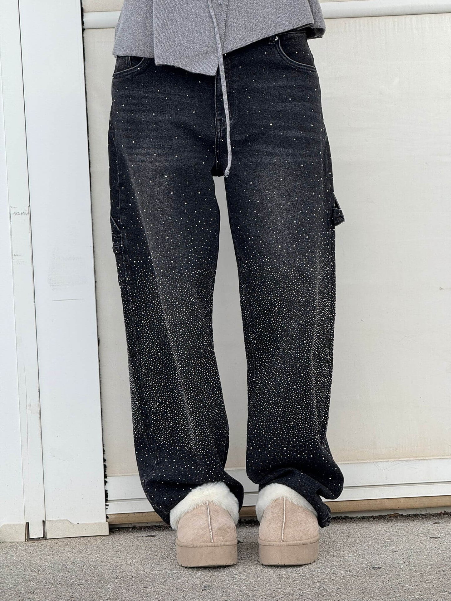 Seraphina | Crystal Embellished High Waisted Straight Leg Jeans