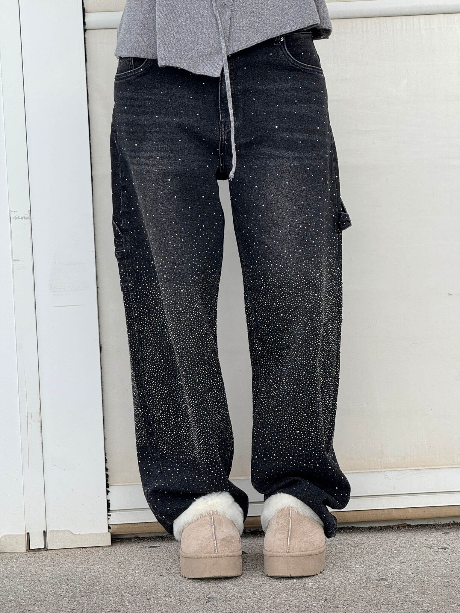 Seraphina | Crystal Embellished High Waisted Straight Leg Jeans