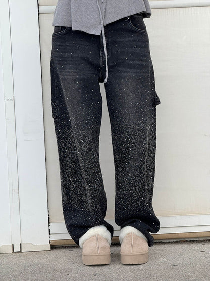 Seraphina | Crystal Embellished High Waisted Straight Leg Jeans
