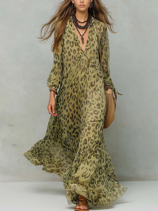 Savanna | Leopard Print Chiffon Spring Maxi Dress