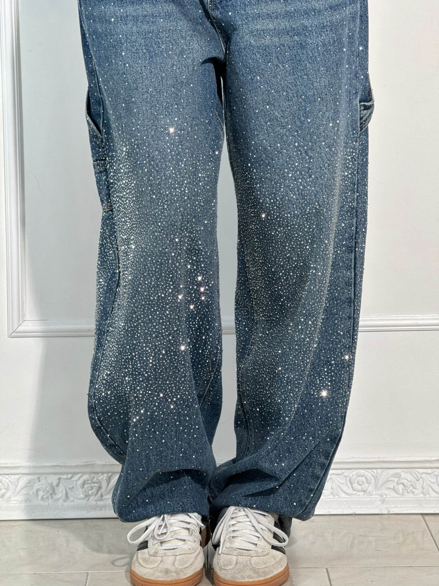 Seraphina | Crystal Embellished High Waisted Straight Leg Jeans
