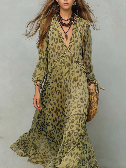 Savanna | Leopard Print Chiffon Vacation Maxi Dress