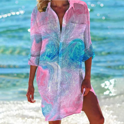 Coralie | Tropical Print T-Shirt Beach Vacation Cover Up Dress