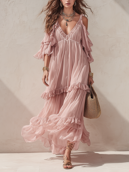 Blush | Tiered Ruffle Boho Summer Maxi Dress