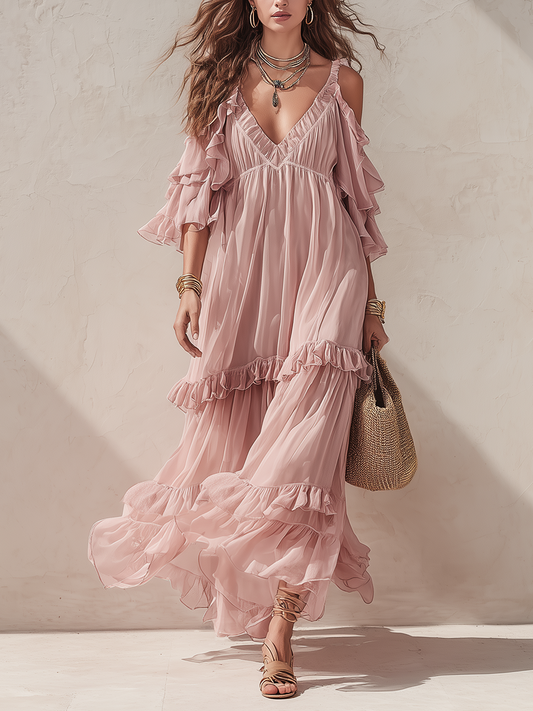 Blush | Tiered Ruffle Boho Spring Maxi Dress