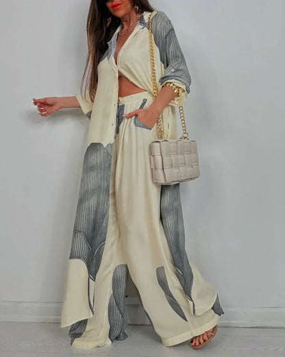 Polo | Wide Leg Pants Button Up Shirt Two-Piece Linen Set