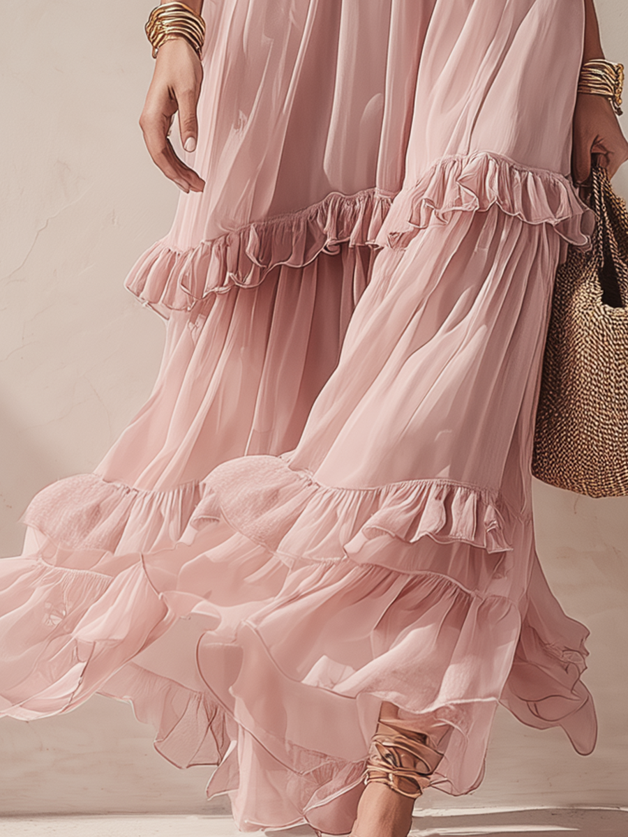 Blush | Tiered Ruffle Boho Summer Maxi Dress
