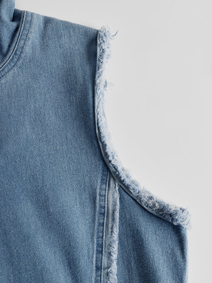 V-Neck Zipper Summer Denim Midi Dress