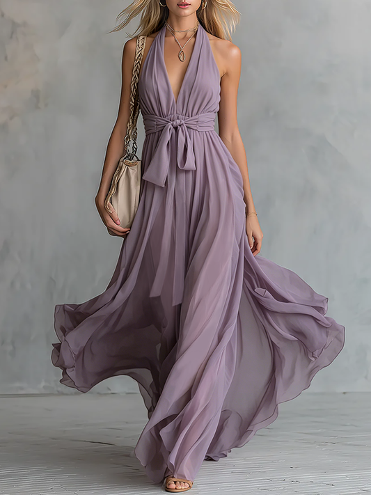 Viola | Halter Neck Chiffon Spring Wedding Guest Maxi Dress