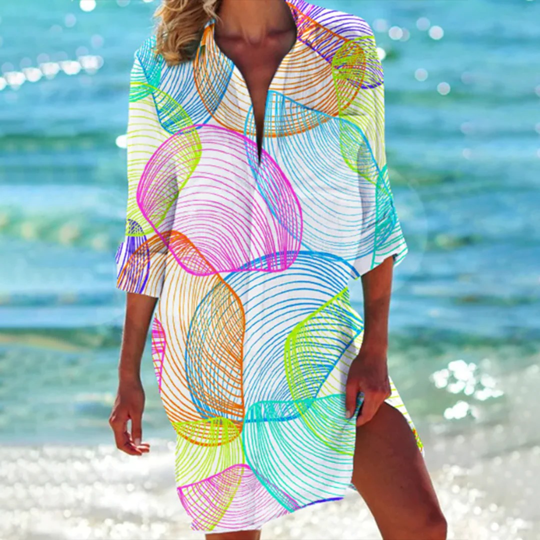 Coralie | Tropical Print T-Shirt Beach Vacation Cover Up Dress