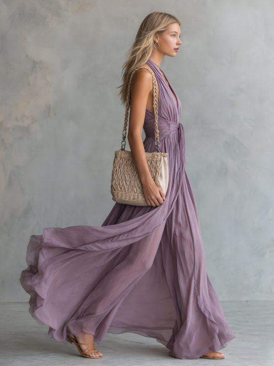Viola | Halter Neck Chiffon Summer Wedding Guest Maxi Dress
