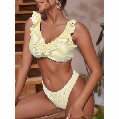 Bella | Striped Ruffle Two Piece Bikini Swimsuit